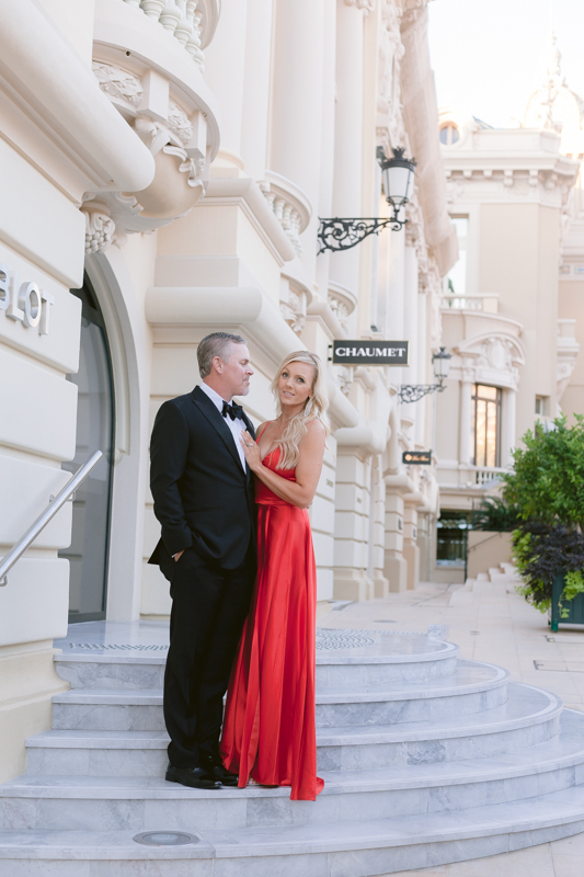 American couple standing in front on monaco casino